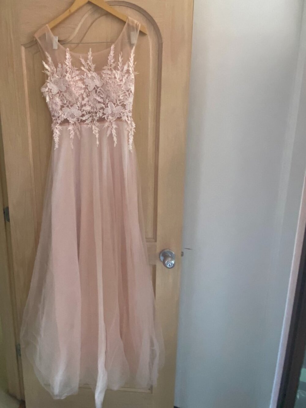 Light pink prom dress with lace